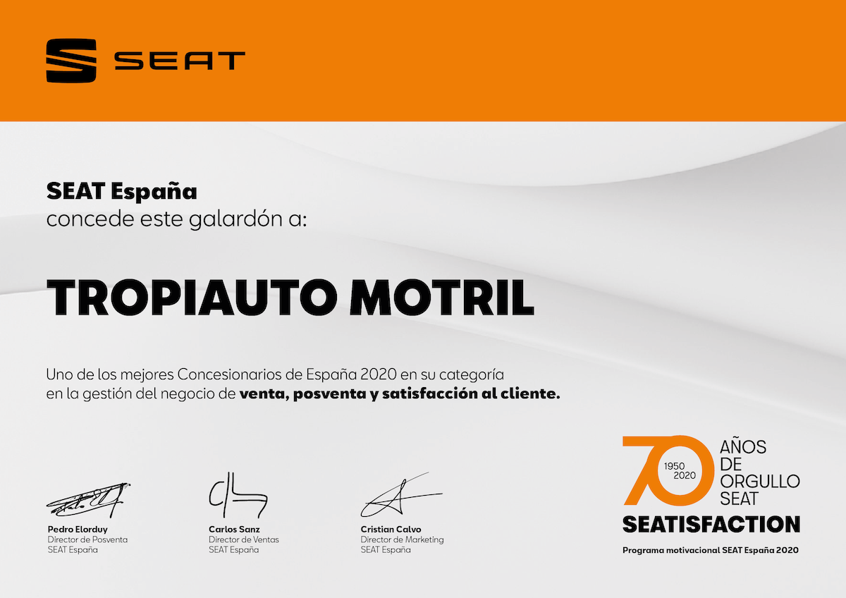 Tropiauto Motril obtiene por segundo año consecutivo SEATISFACTION